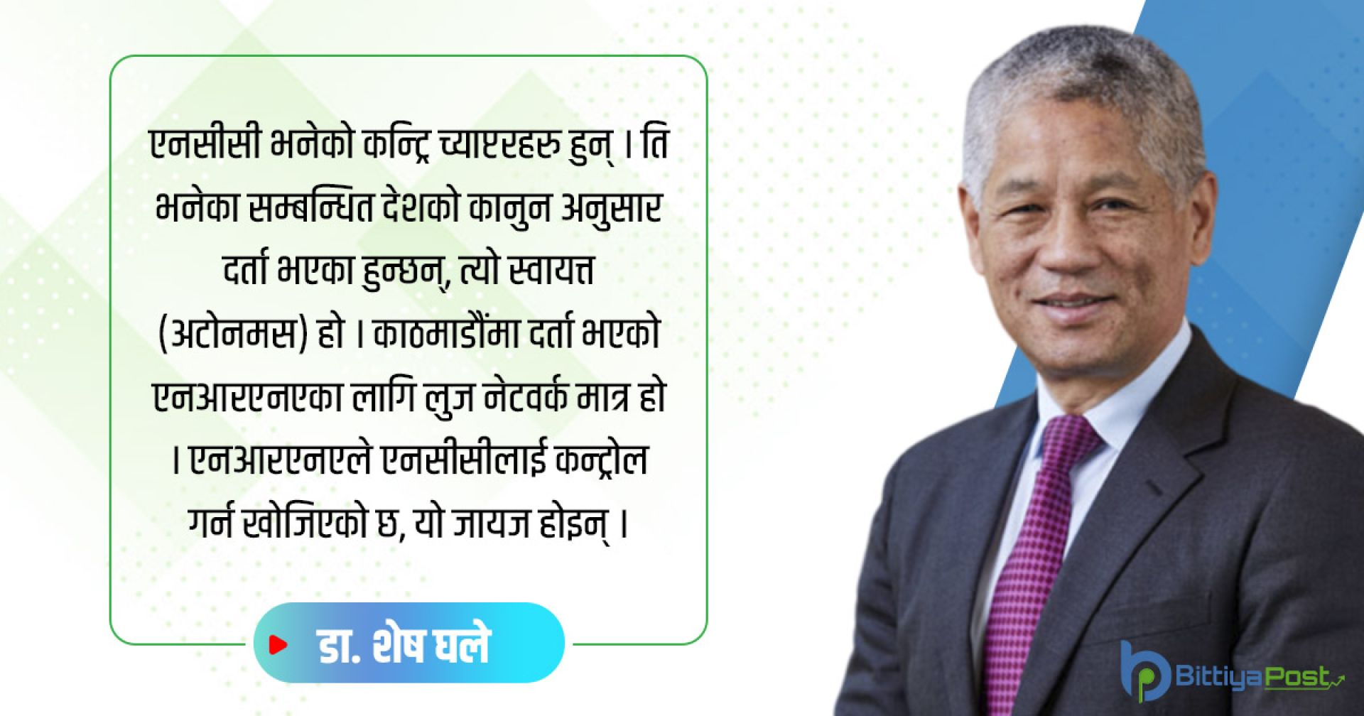 एनआरएनएलाई वैधानिक रुपमा लयमा फर्काउने प्रयासमा छु: डा. शेष घले